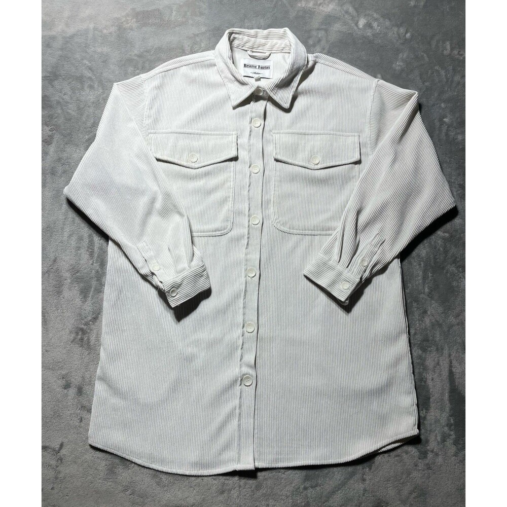 Reverse Fairfax Corduroy Shacket Men’s Medium Ivory Button-Up Pockets